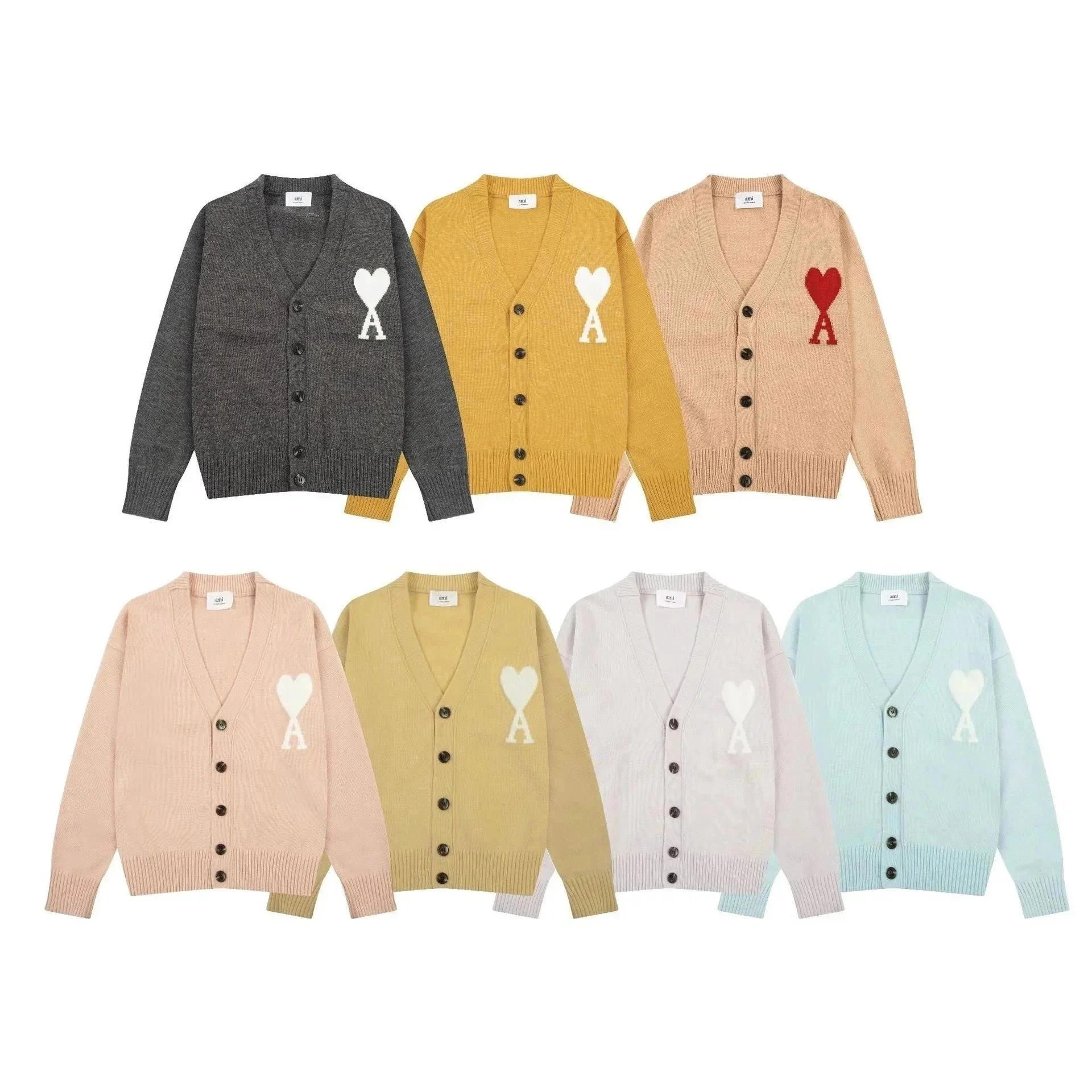 Ami Paris Heart-A Logo Knit Cardigan Sweater - Multiple Colors