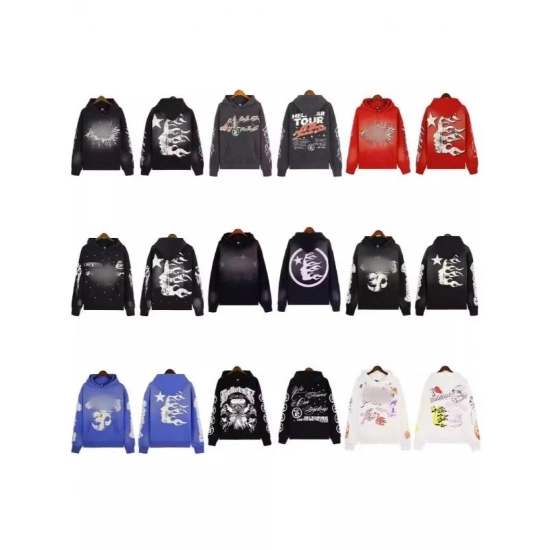 Hell Tour Flame Skull Hoodie - Black Gradient with White Graphic