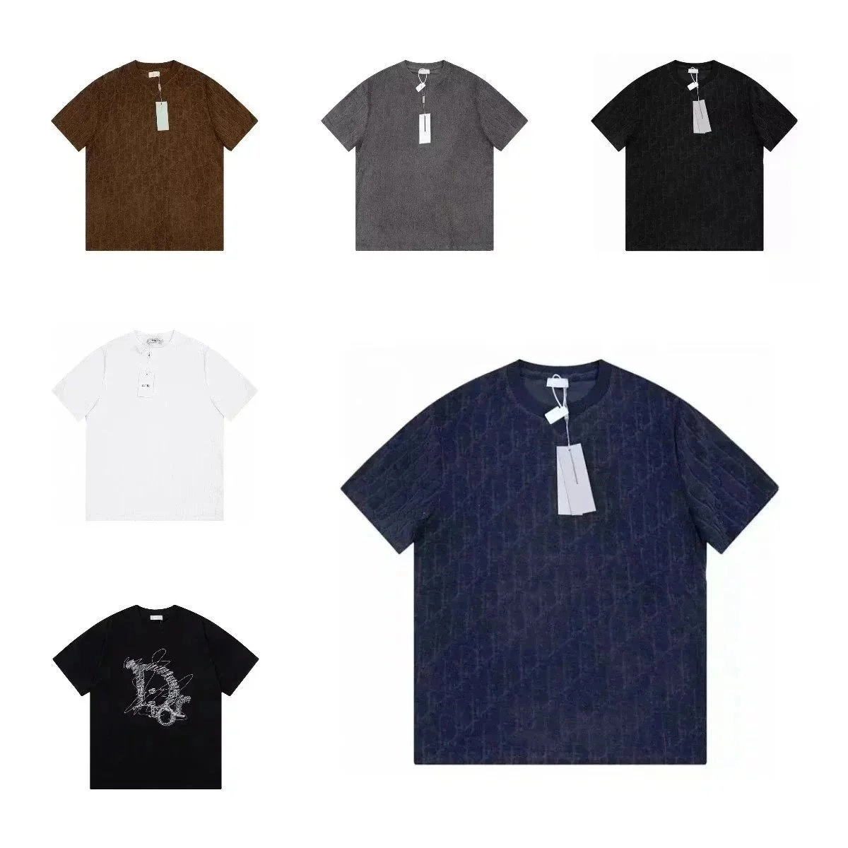 Dior Oblique Jacquard T-Shirt Navy Blue Textured Pattern