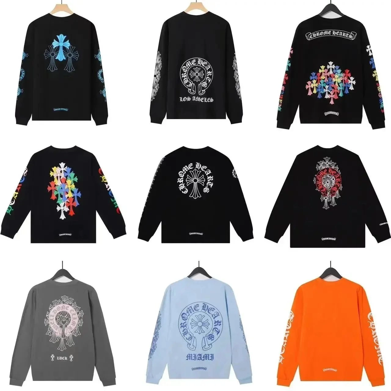 Chrome Hearts Cross Motif Long Sleeve Tee Black Multi-Color
