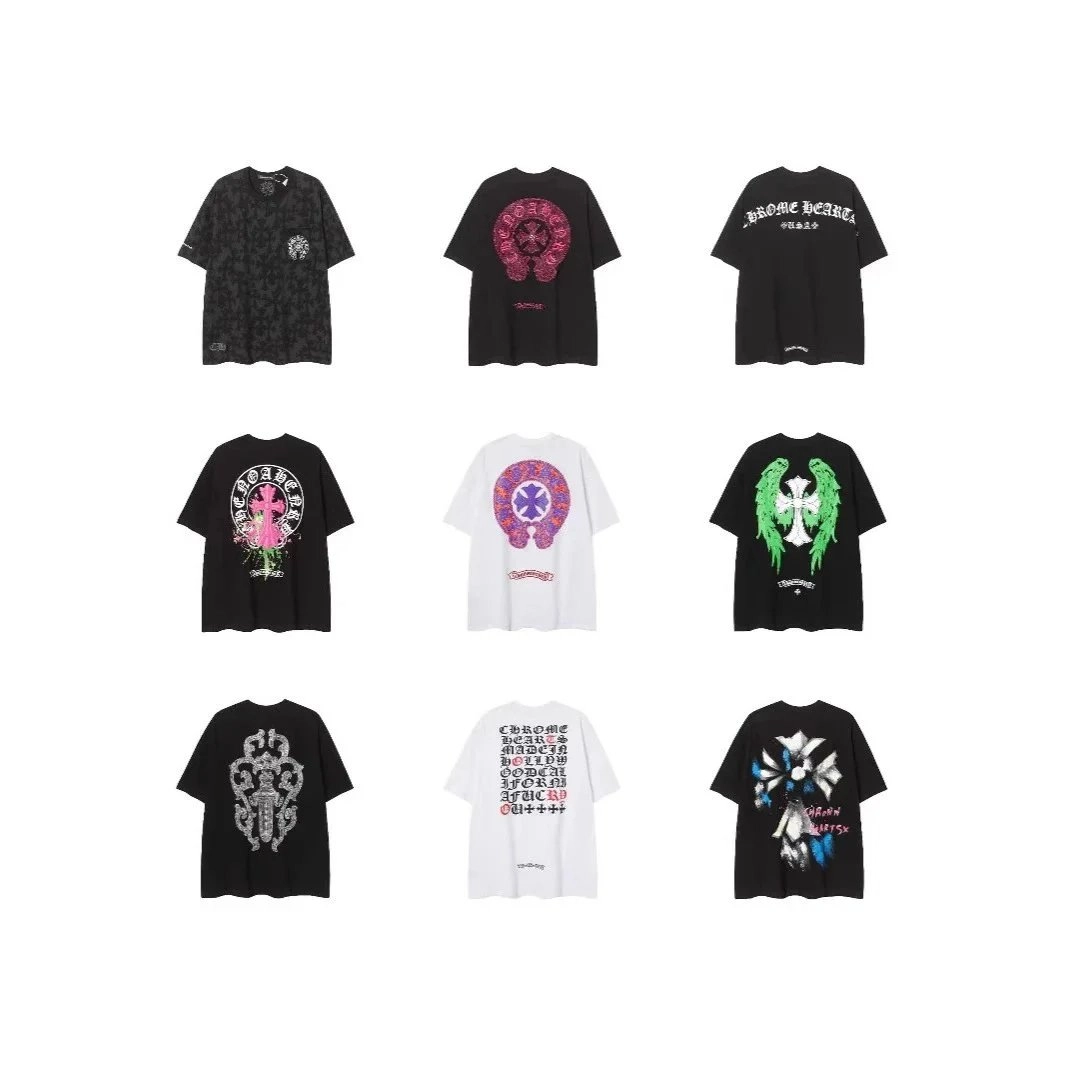 Chrome Hearts Black T-Shirt with Pink Floral Cross Graphic