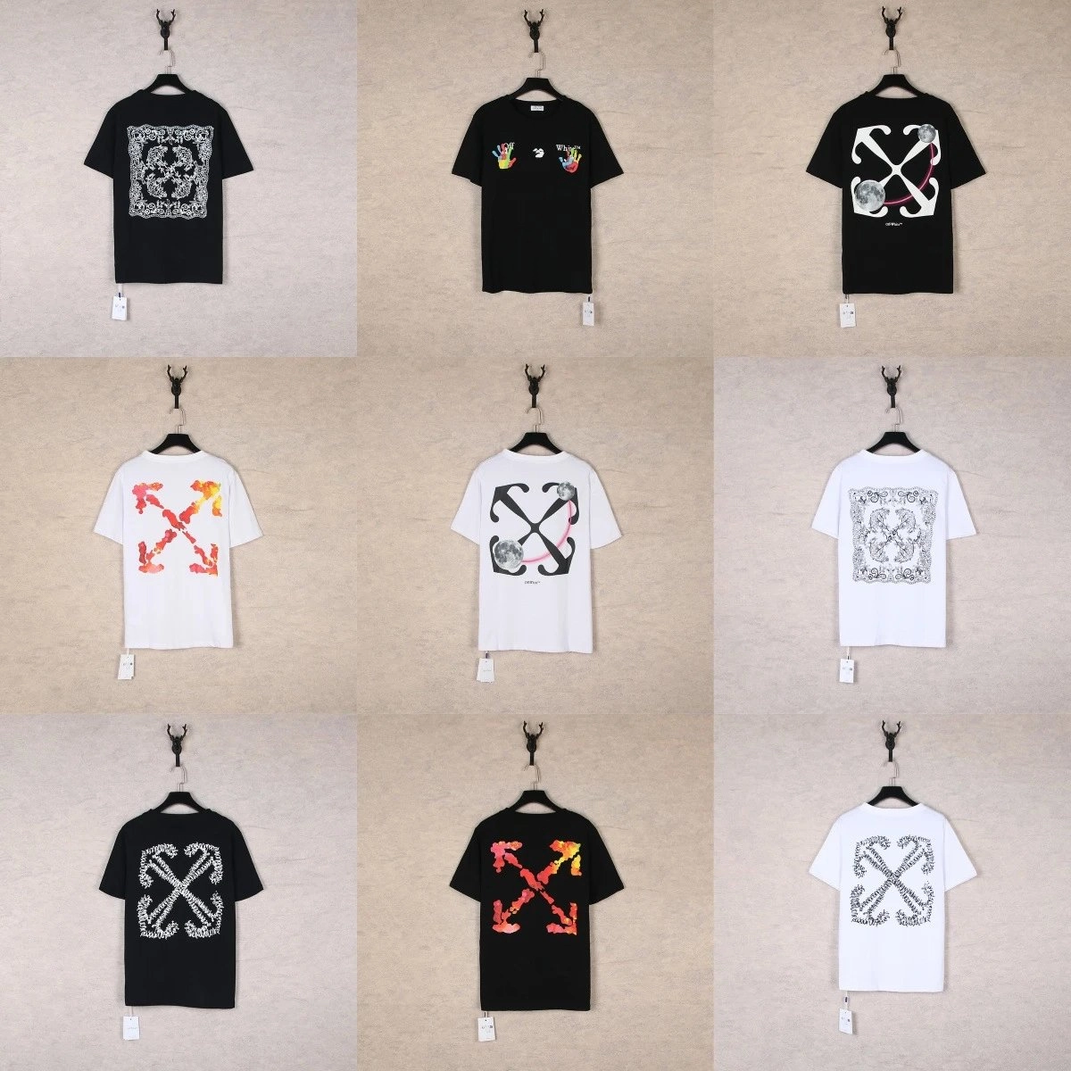 Off-White Diag Arrow Graphic T-Shirt Black White Flame Pattern