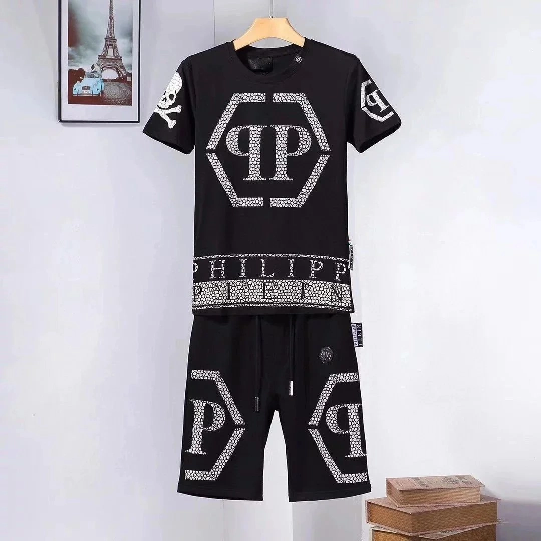 Philipp Plein Black Hexagon Logo T-Shirt and Shorts Set