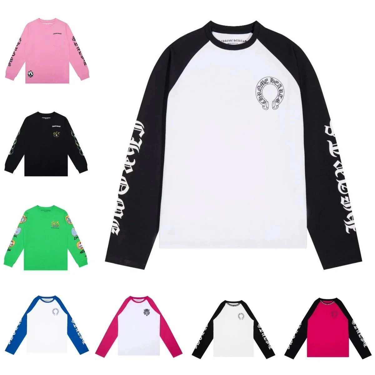 Chrome Hearts Raglan Long Sleeve T-Shirt White Black