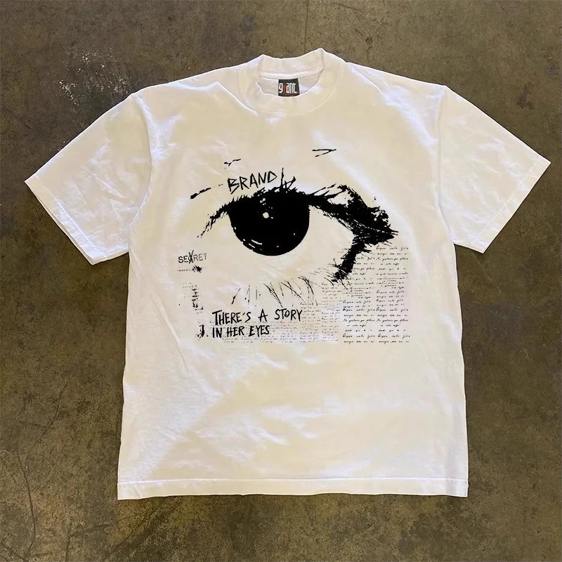 9 GMC Eye Graphic T-Shirt - White with Story Text Print