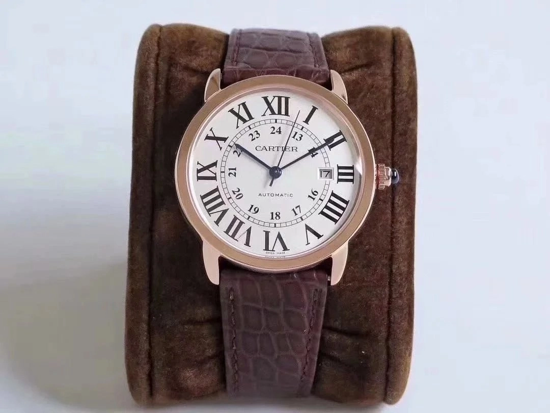 Cartier Ronde Solo Automatic Rose Gold White Dial Brown Alligator Strap