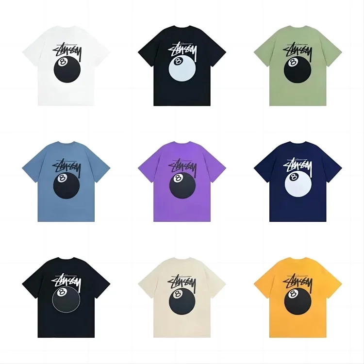 Stussy 8-Ball Graphic T-Shirt - White Black Green Blue Purple Navy Cream Yellow