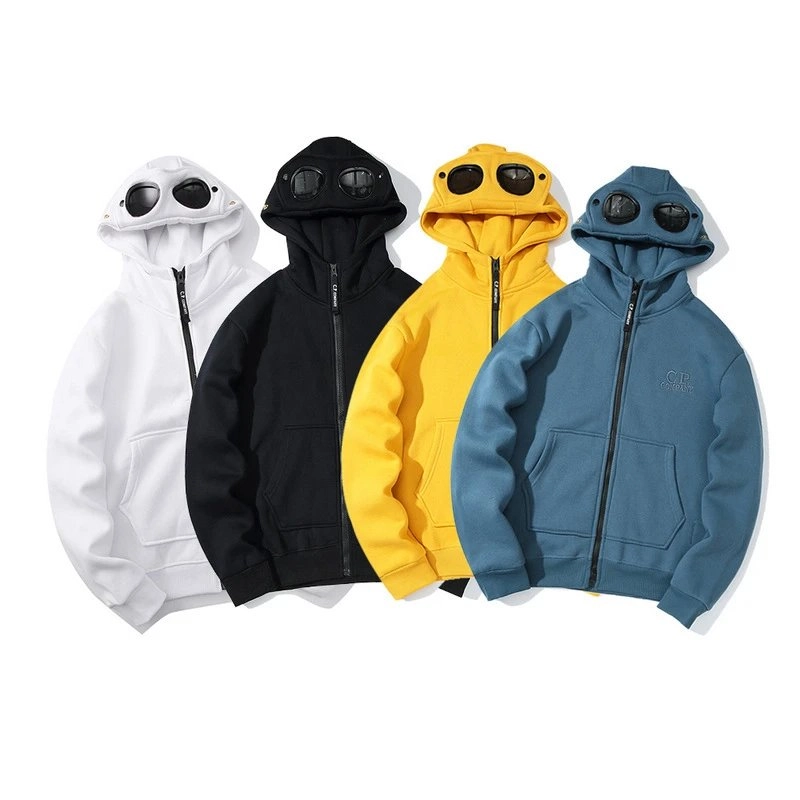 C.P. Company Goggle Hoodie Zip-Up Sweatshirt - White Black Yellow Blue
