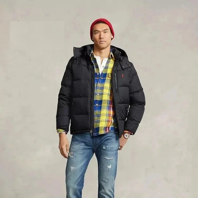 Polo Ralph Lauren Black Hooded Puffer Jacket with Logo