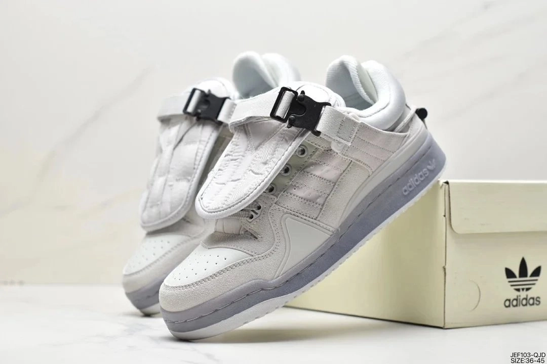 adidas Forum 84 Low White Grey Strap Buckle Sneakers