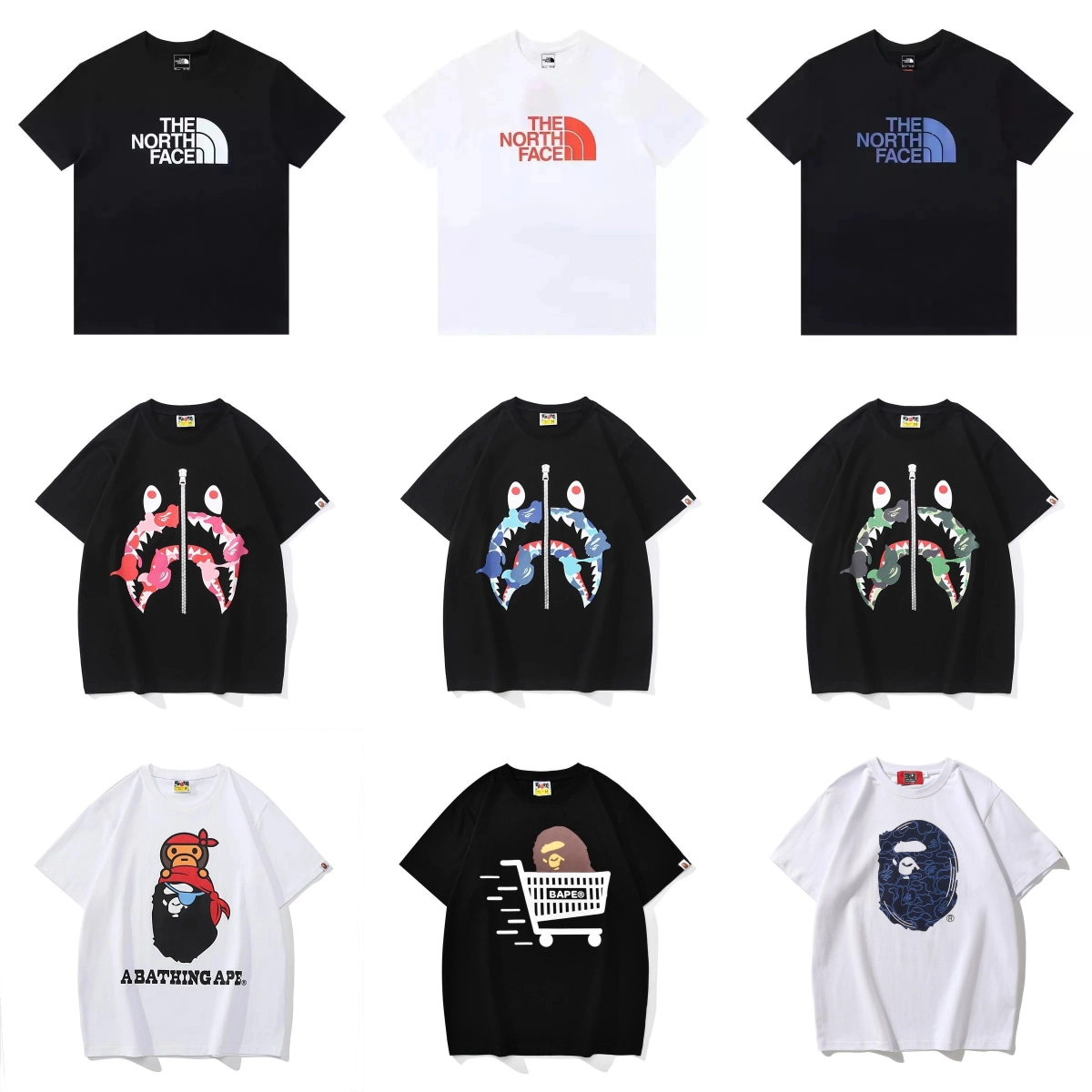 BAPE Shark Face Zipper Graphic T-Shirt Black Camo Print