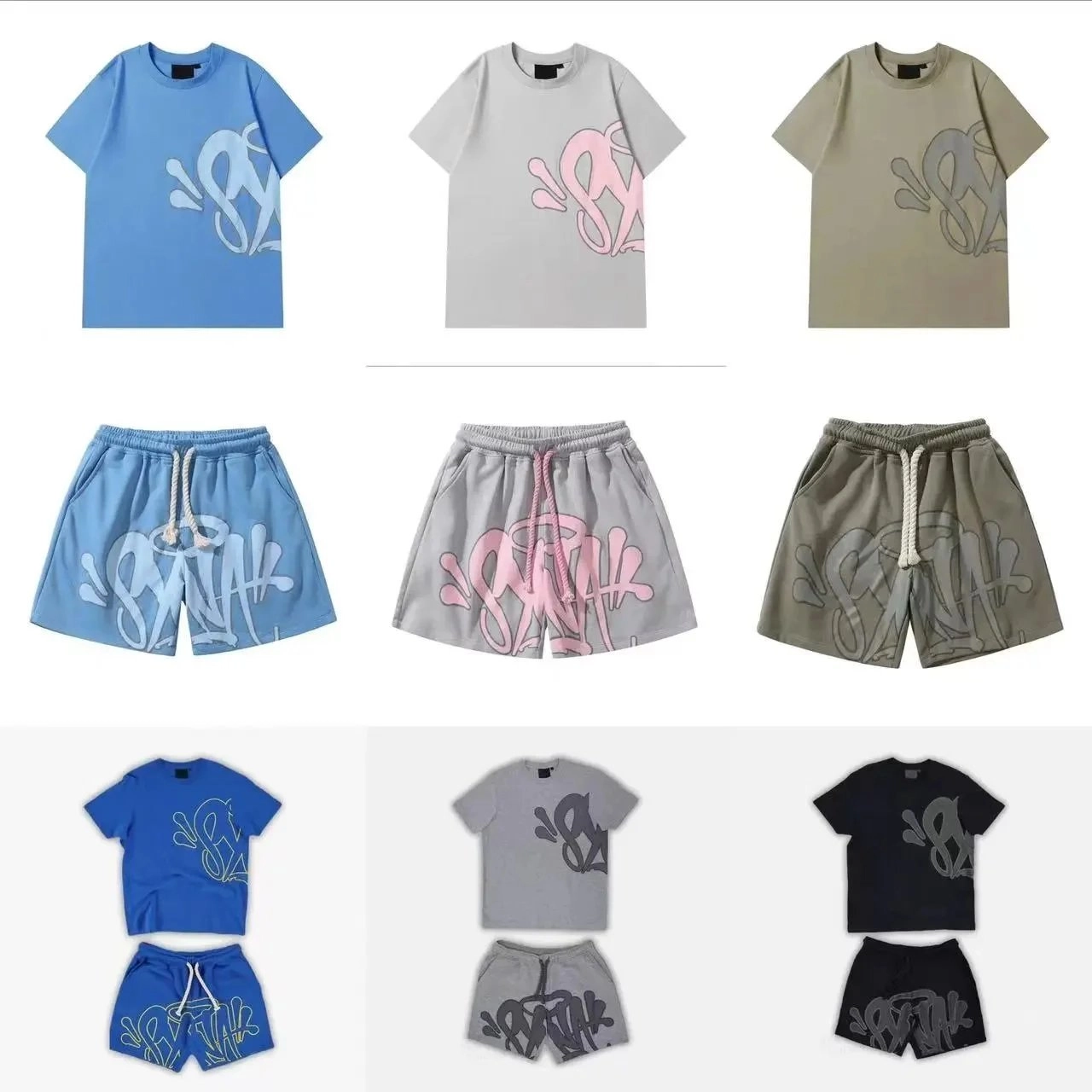 SNTK Graffiti Logo Oversized T-Shirt and Shorts Set - Blue