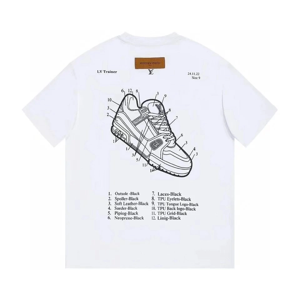 Louis Vuitton LV Trainer Technical Diagram White T-Shirt Black