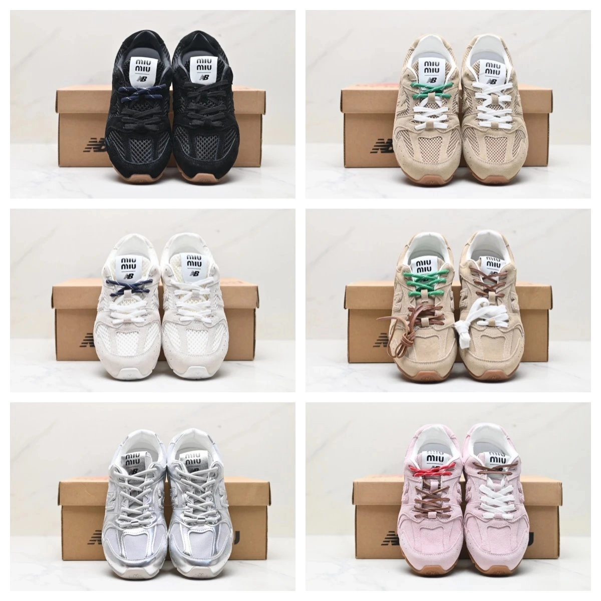 Miu Miu x New Balance 530 Mesh Sneakers - Black Beige White Pink Silver