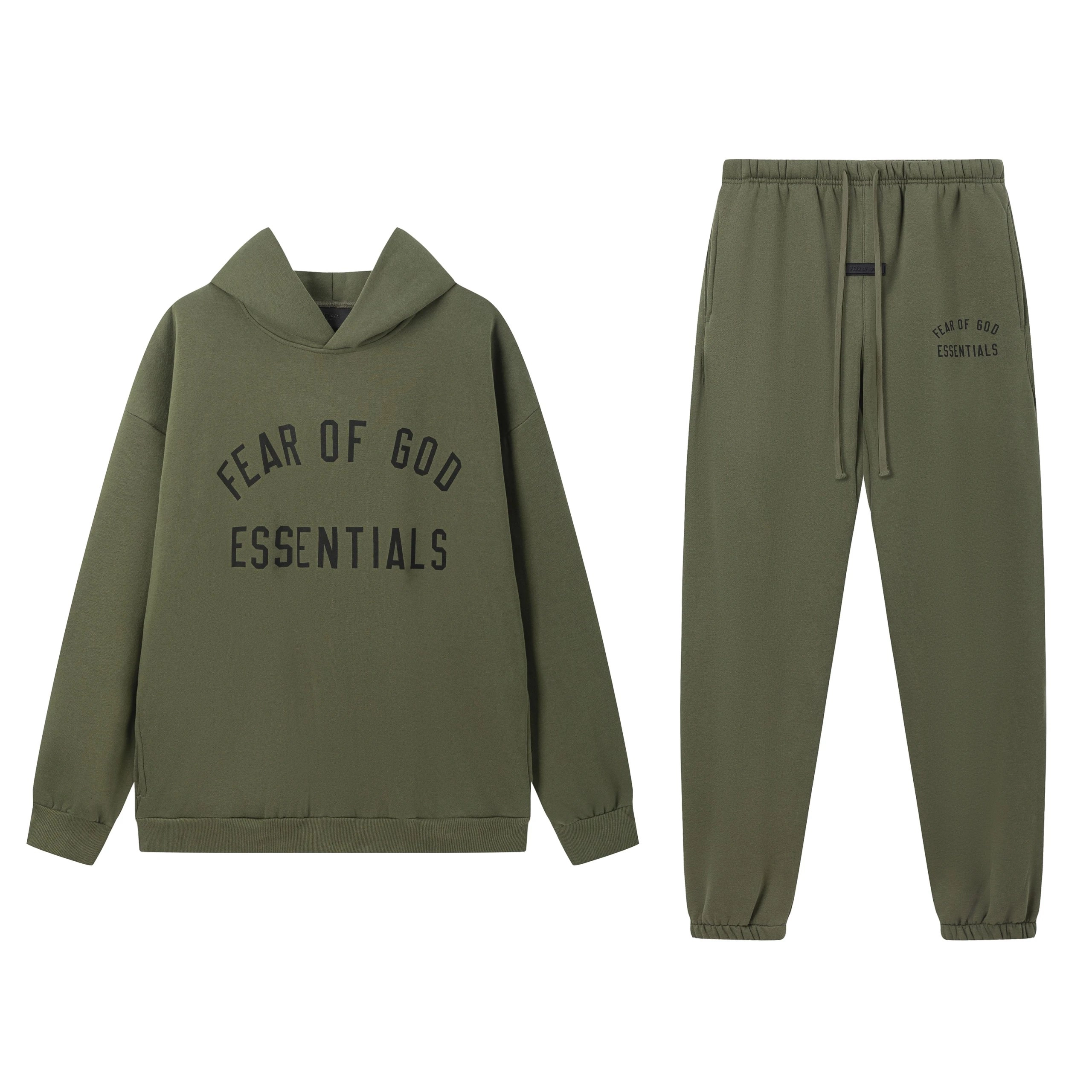 Fear of God Essentials Olive Green Hoodie and Jogger Set