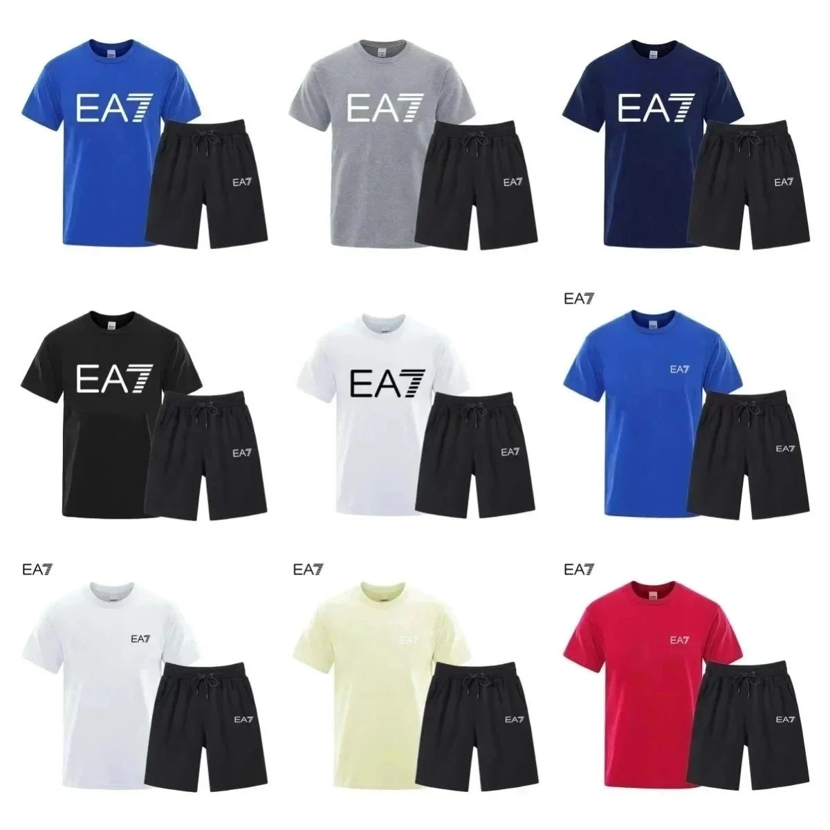 EA7 Logo Print T-Shirt and Shorts Set - Royal Blue