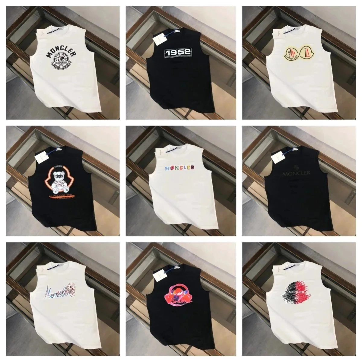 Moncler Sleeveless Logo Tee - White with Circular Emblem Design