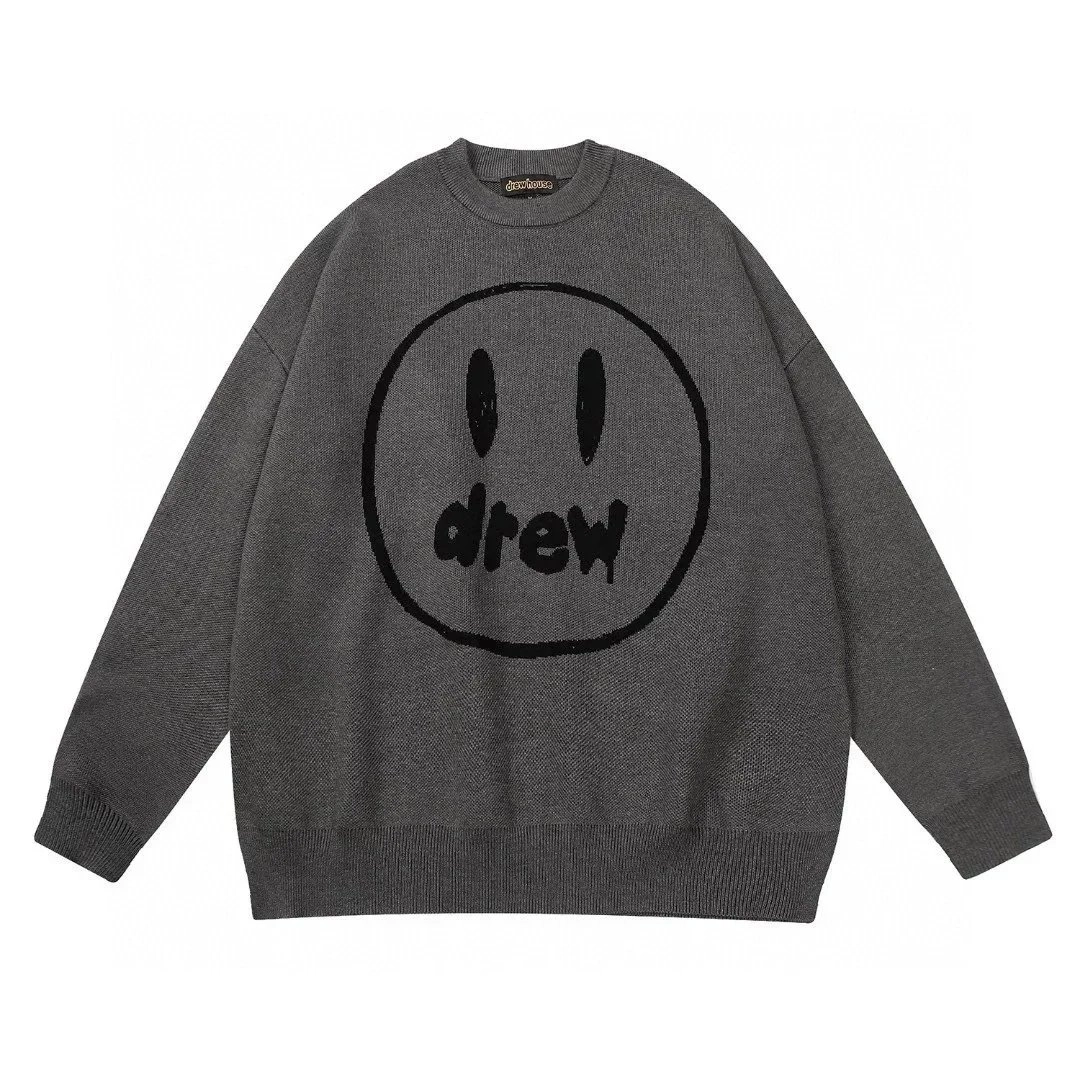 Drew House Smiley Face Knit Sweater - Charcoal Grey