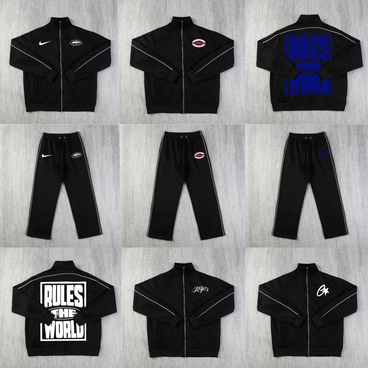 Nike Track Jacket and Pants Set - Black with Rules The World Graphic
