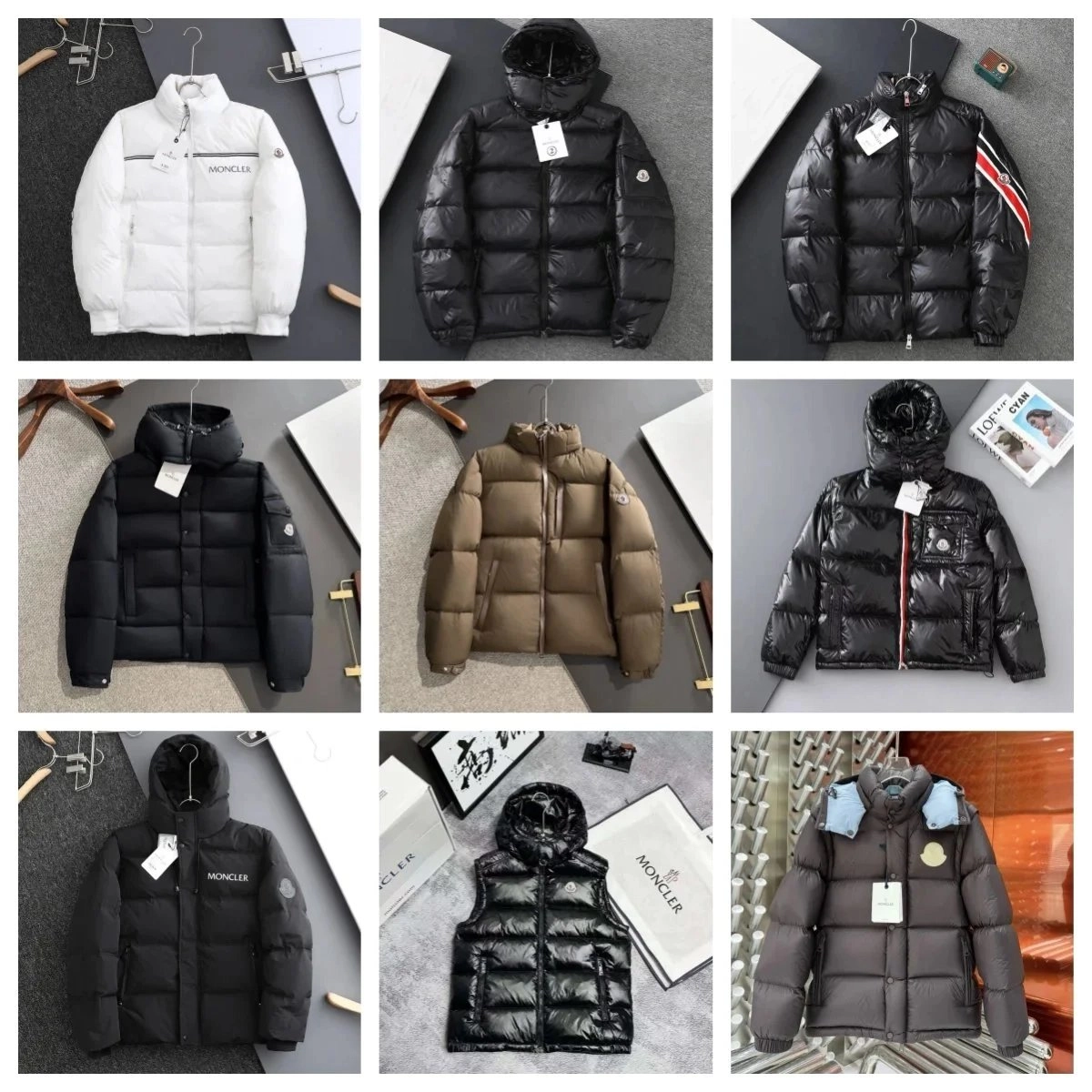 Moncler Maya Down Jacket Black Glossy with Red-White Stripe Sleeve
