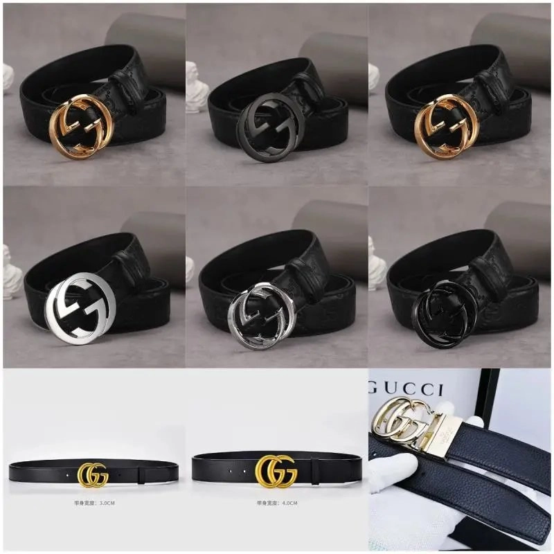Gucci Double G Buckle Leather Belt Black Gold Silver