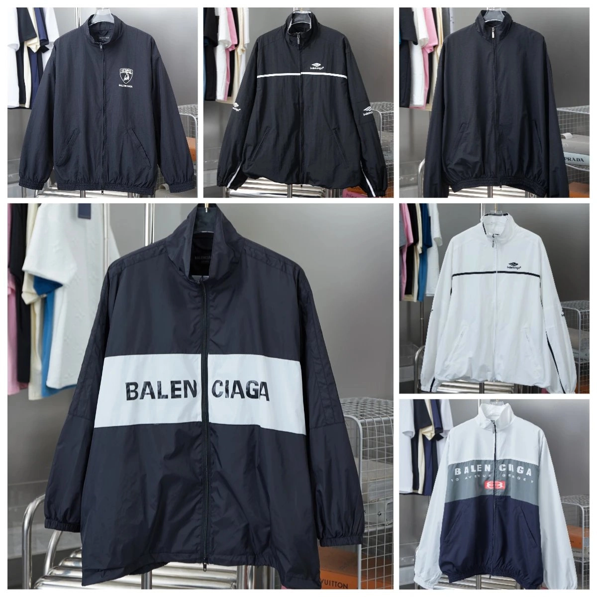 Balenciaga Windbreaker Jacket Navy White Block Logo
