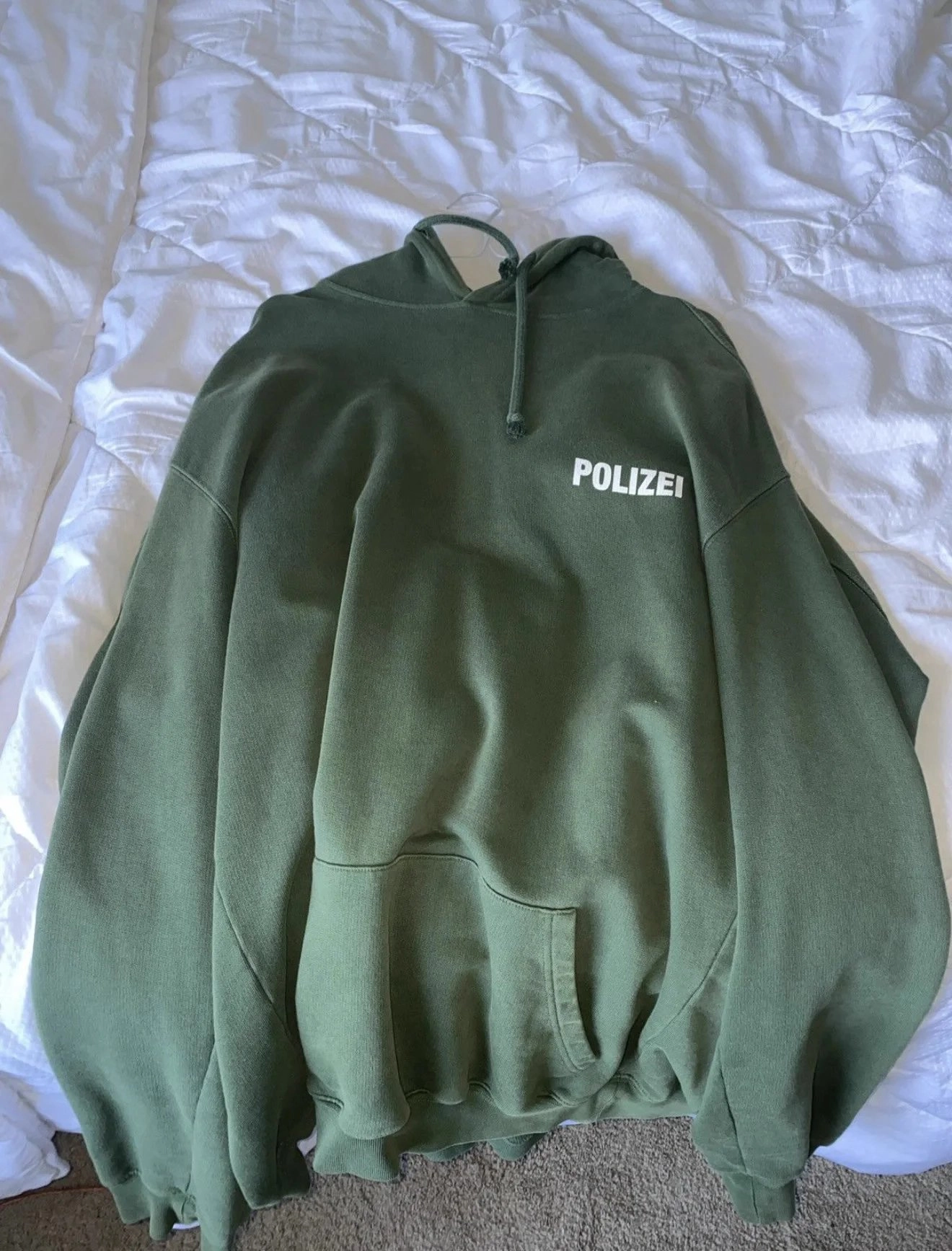 Olive Green Polizei Hooded Sweatshirt with White Lettering