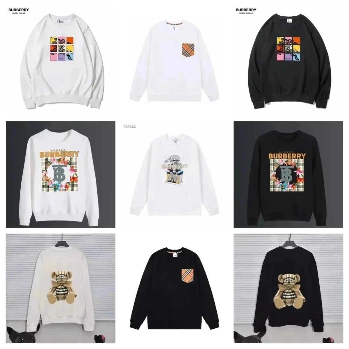 Burberry Thomas Bear Logo Sweatshirt Black Check Pattern