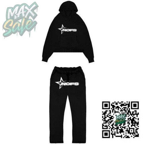NOFS Black Mesh Cropped Hoodie and Pants Set with Star Logo