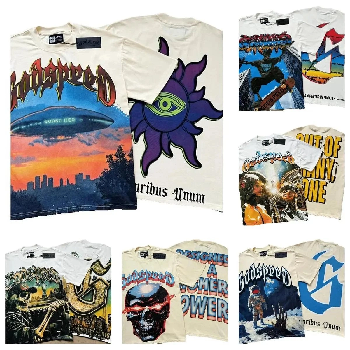 Godspeed UFO Cityscape Graphic T-Shirt Cream