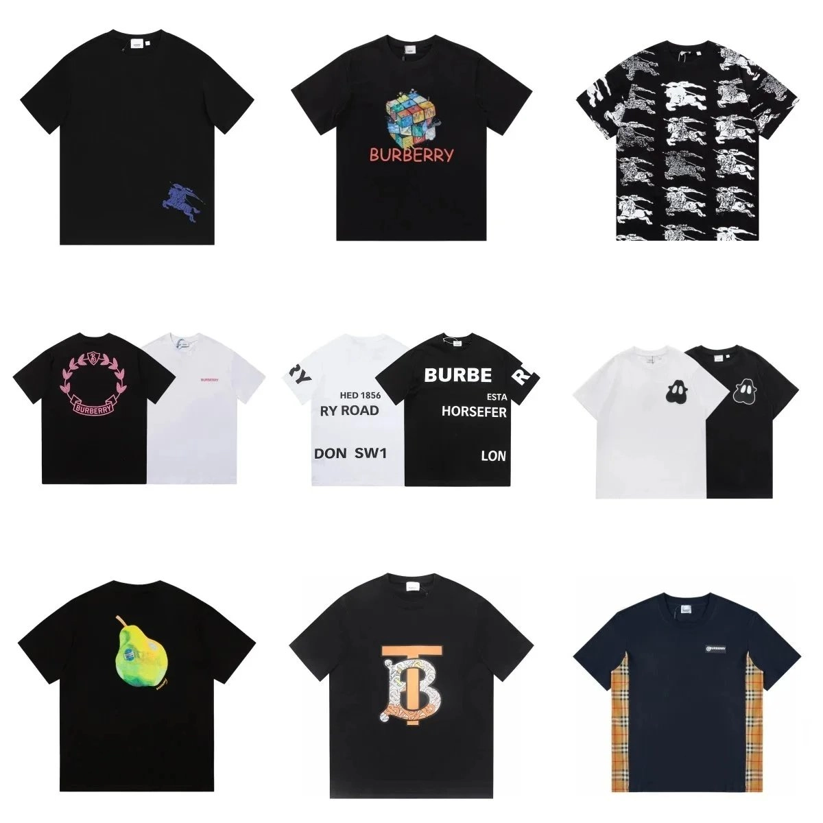 Burberry Monogram TB Logo Black T-Shirt with Orange Accent