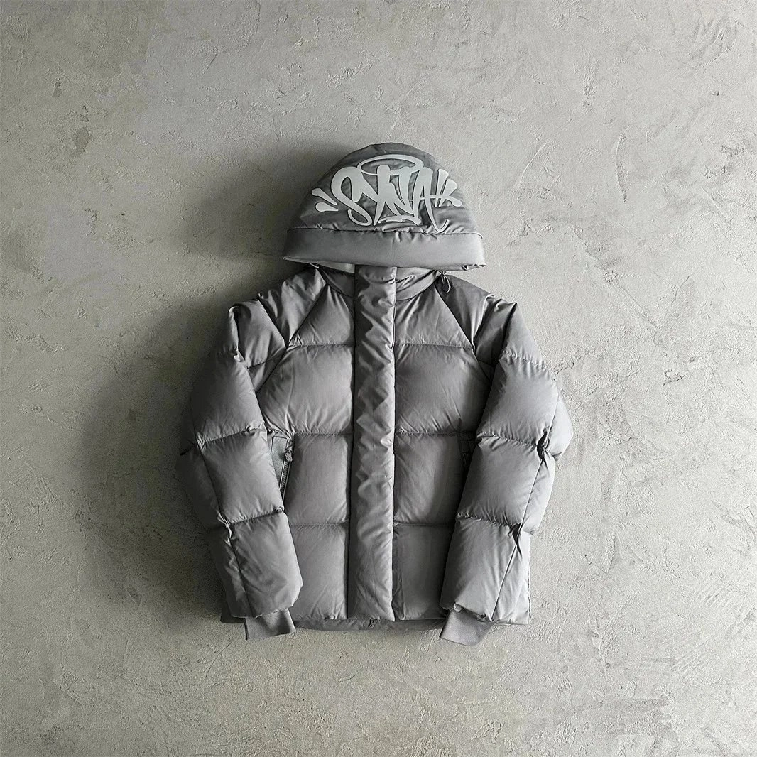 SNTK Graffiti Hooded Puffer Jacket - Metallic Gray