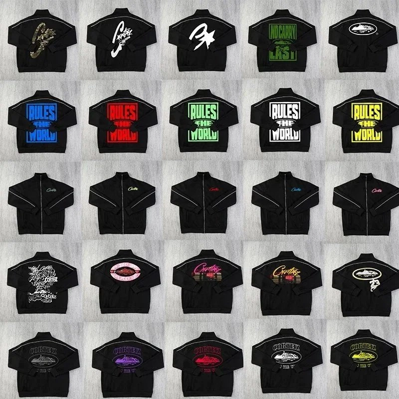 Corteiz Rules The World Black Zip-Up Jacket with Neon Logo