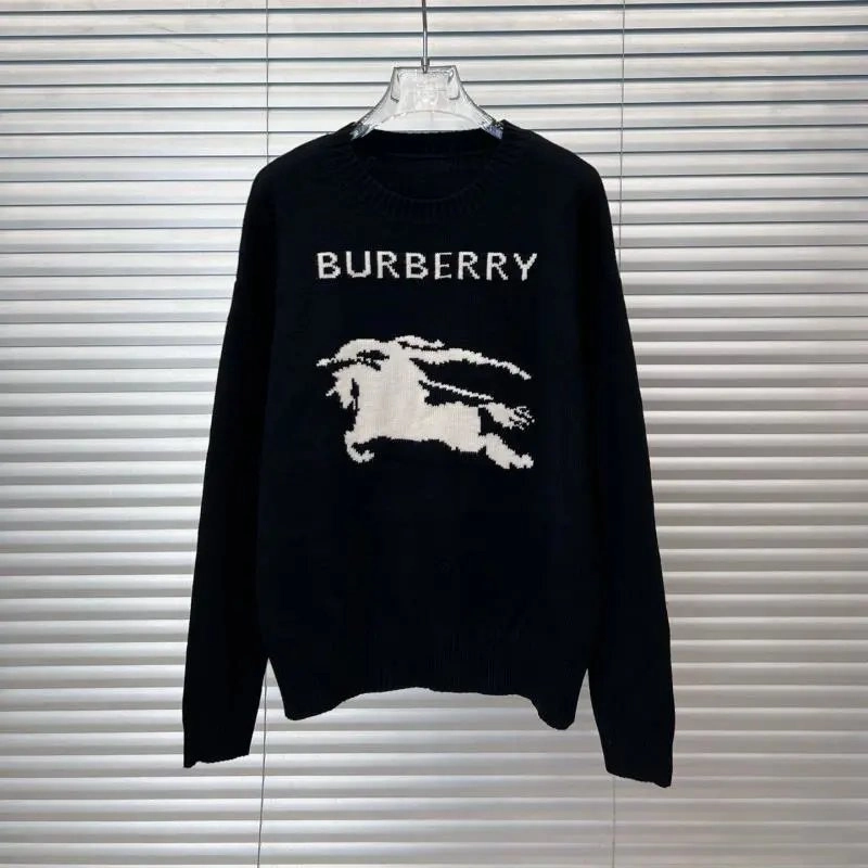 Burberry Black Knit Sweater with White Equestrian Knight Logo