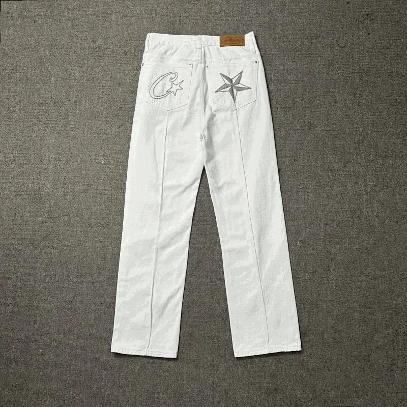 Cav Empt White Denim Pants with Embroidered Star and C Logo