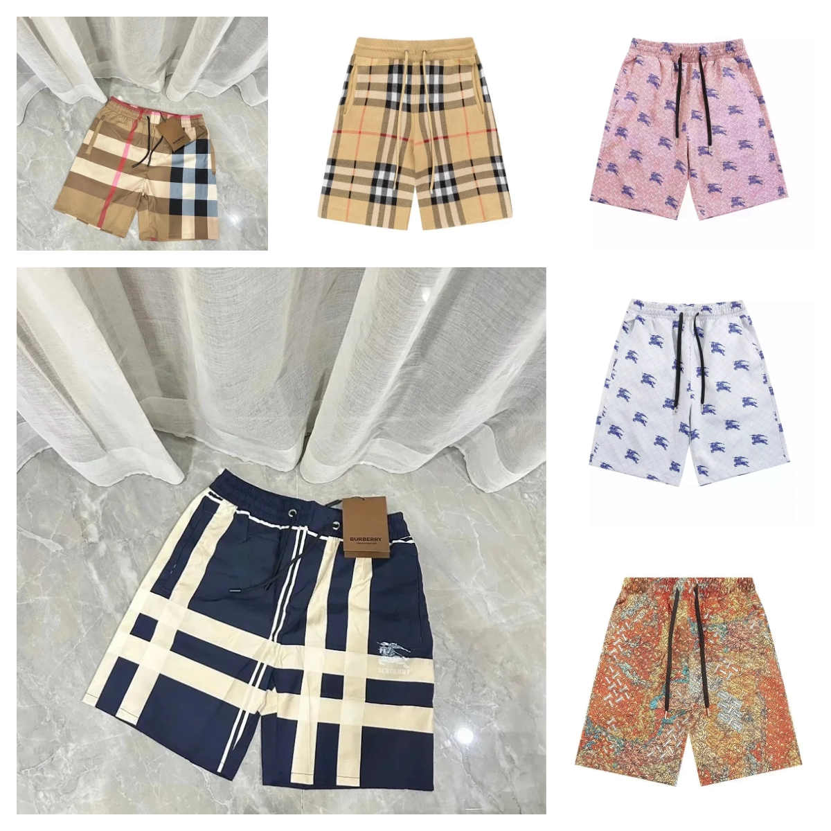 Burberry Iconic Check Swim Shorts Navy-Beige Grid Pattern