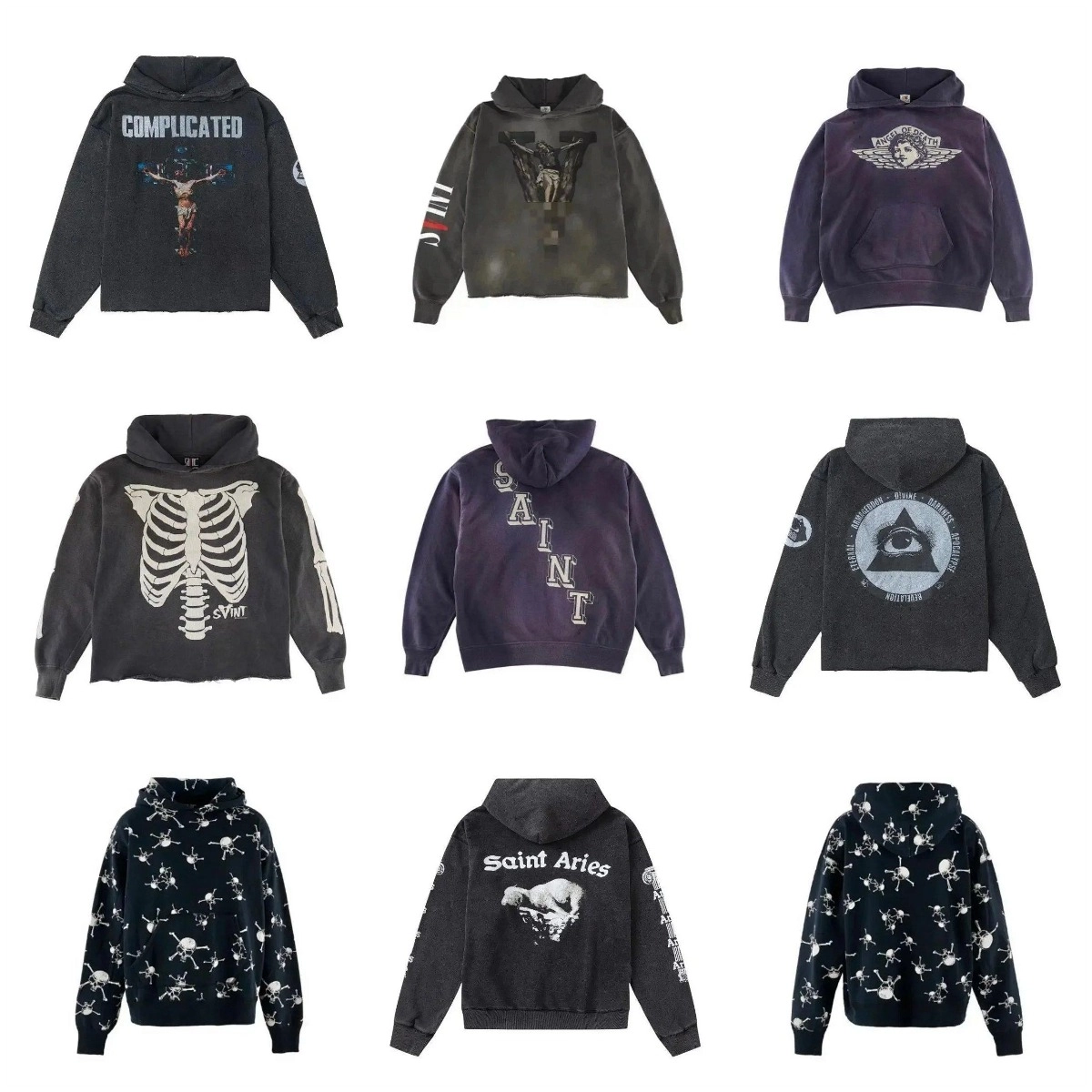 Saint Michael Distressed Hoodie with Crucifix Graphic Black