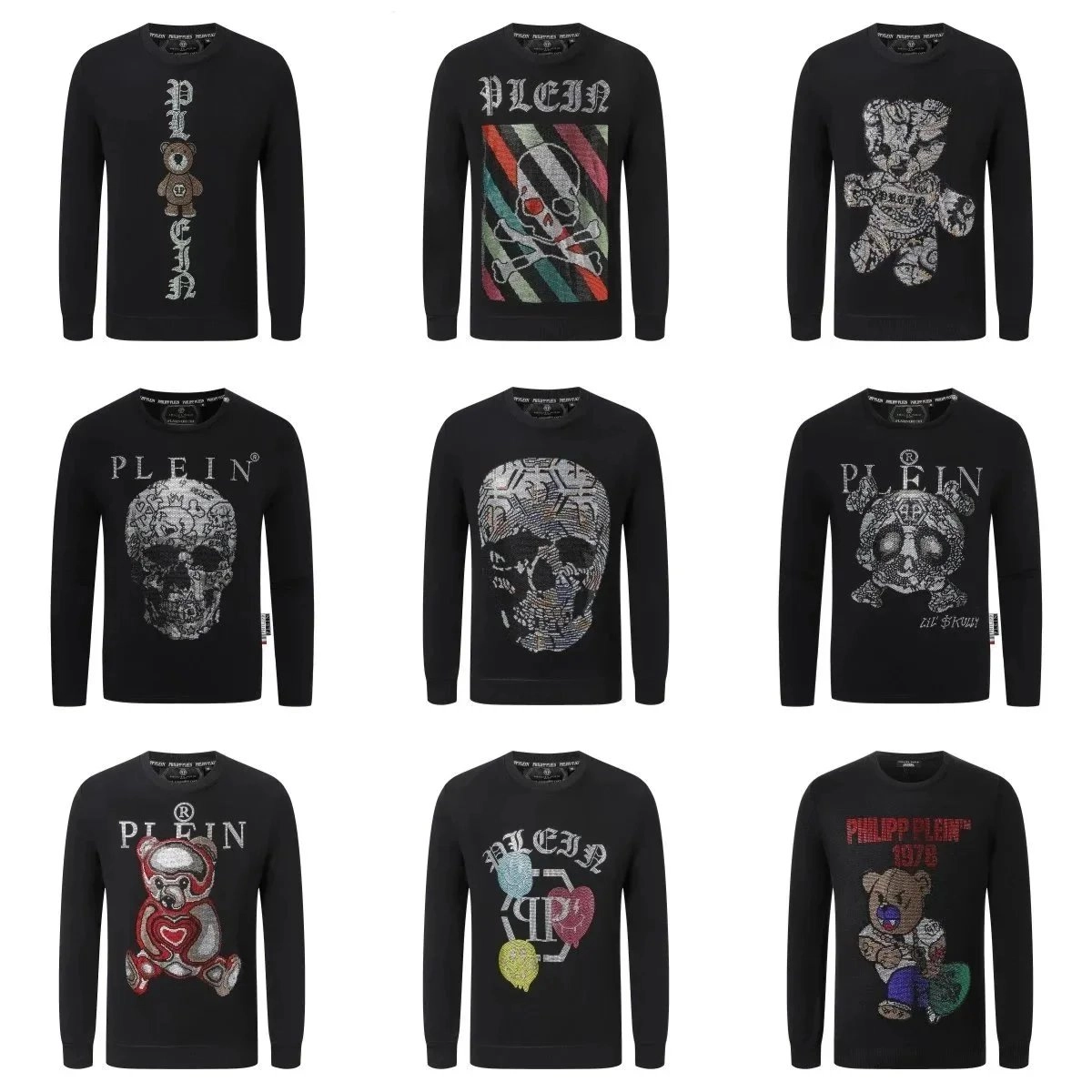 Philipp Plein Crystal Skull Embellished Black Sweater