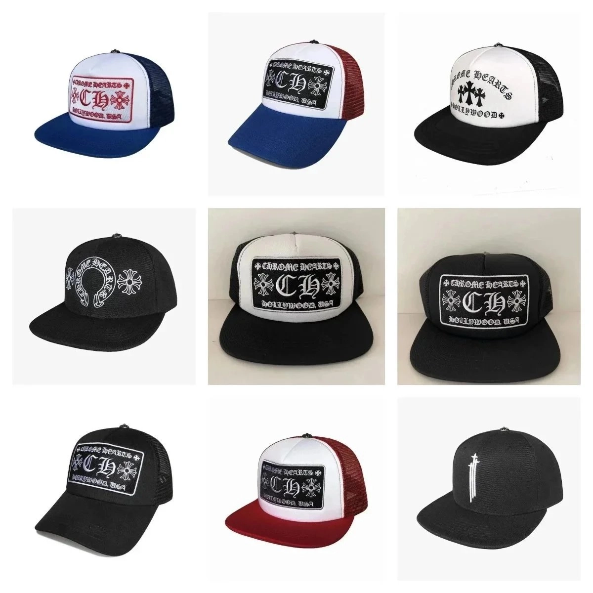 Chrome Hearts Trucker Hat with Embroidered Logo Patch - White/Blue