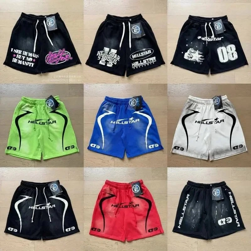 HELLSTAR Studio Gradient Shorts - Black with Pink Graffiti Print