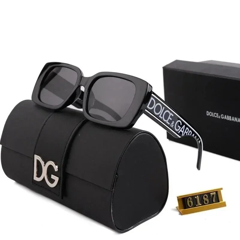 Dolce & Gabbana DG Square Frame Sunglasses Black Logo Temples