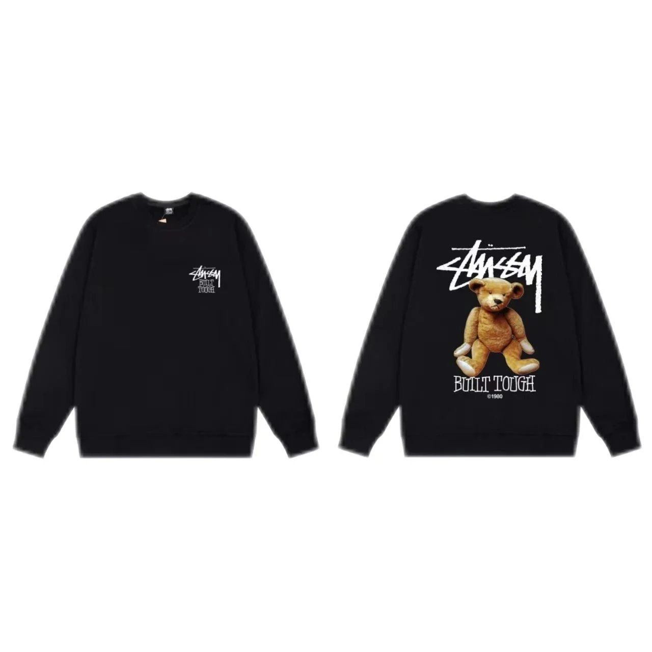 Stussy Built Tough Bear Graphic Crewneck Sweatshirt Black
