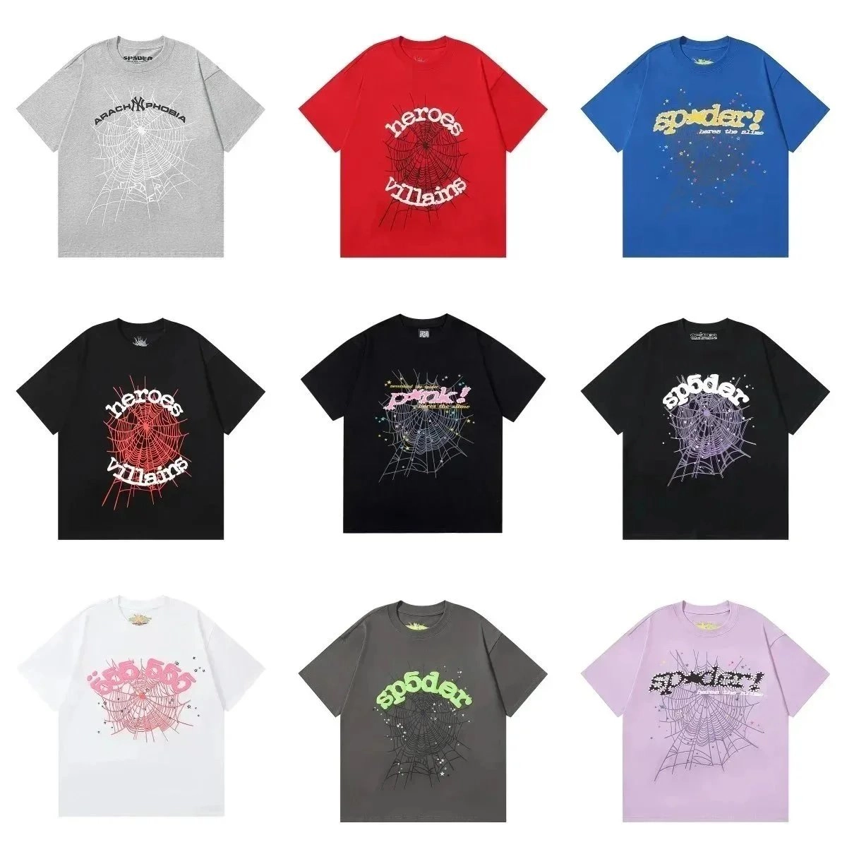 Spider Arachnophobia Web Graphic T-Shirt - Gray