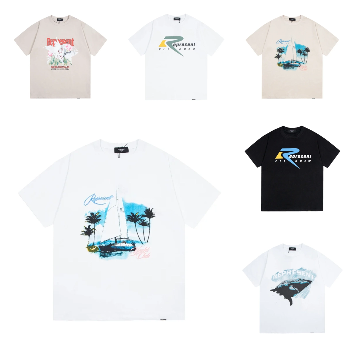 Represent Pit Crew Sailboat Palm Tree Graphic T-Shirt White