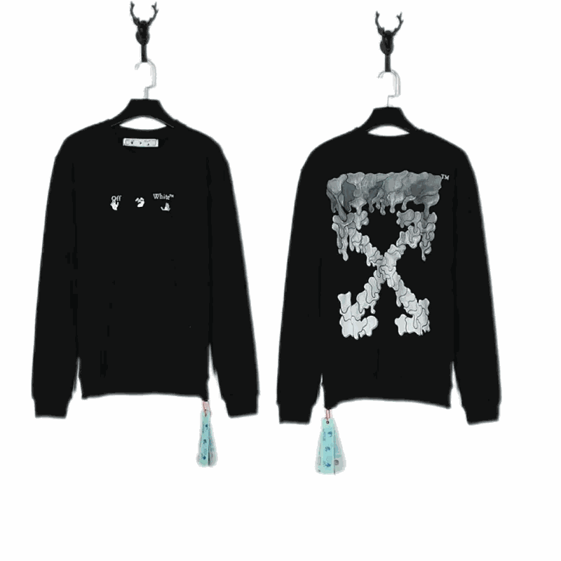 Off-White Black Sweatshirt with Painted Arrow Logo and Tassel Tags