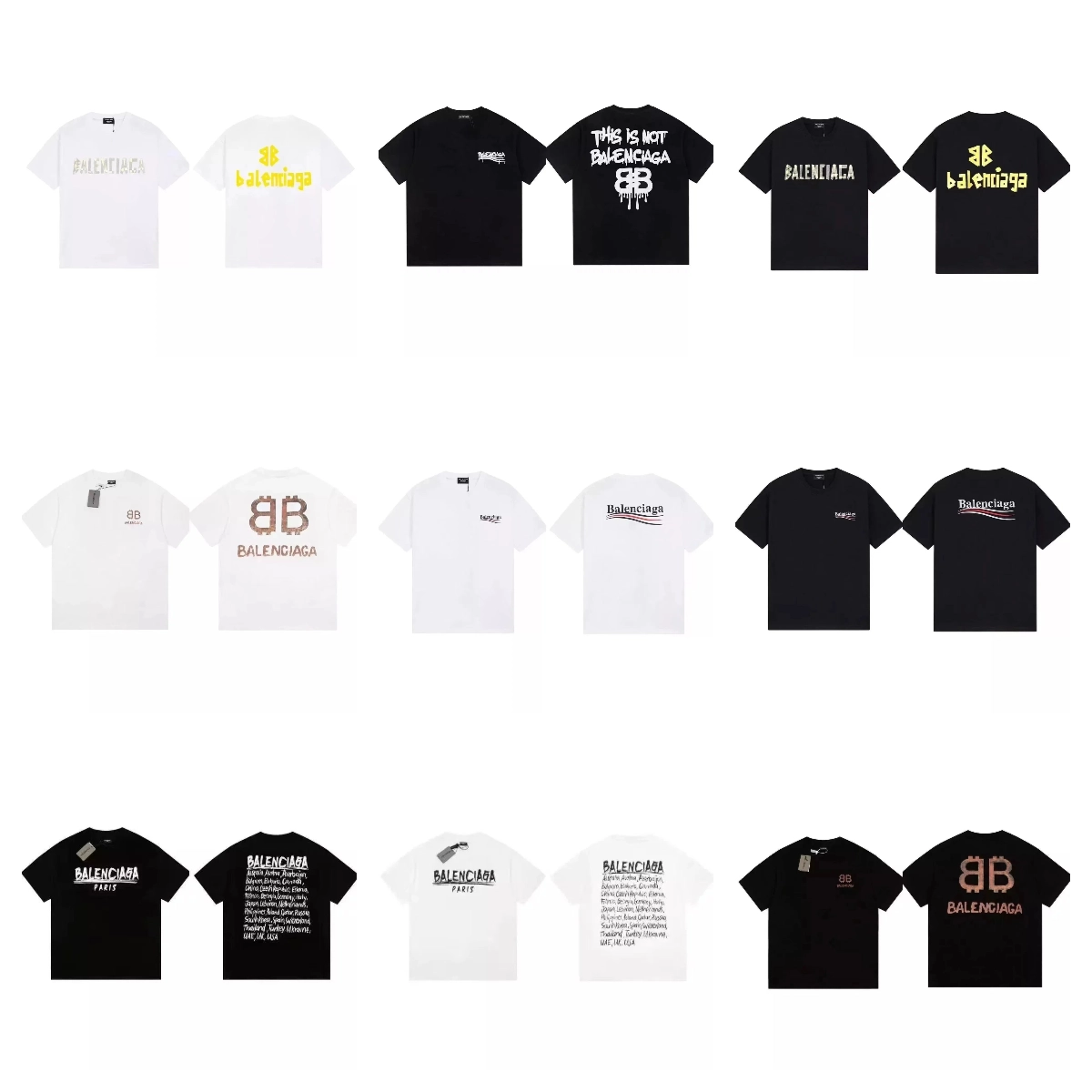 Balenciaga BB Logo Print Cotton T-Shirt Black Gold