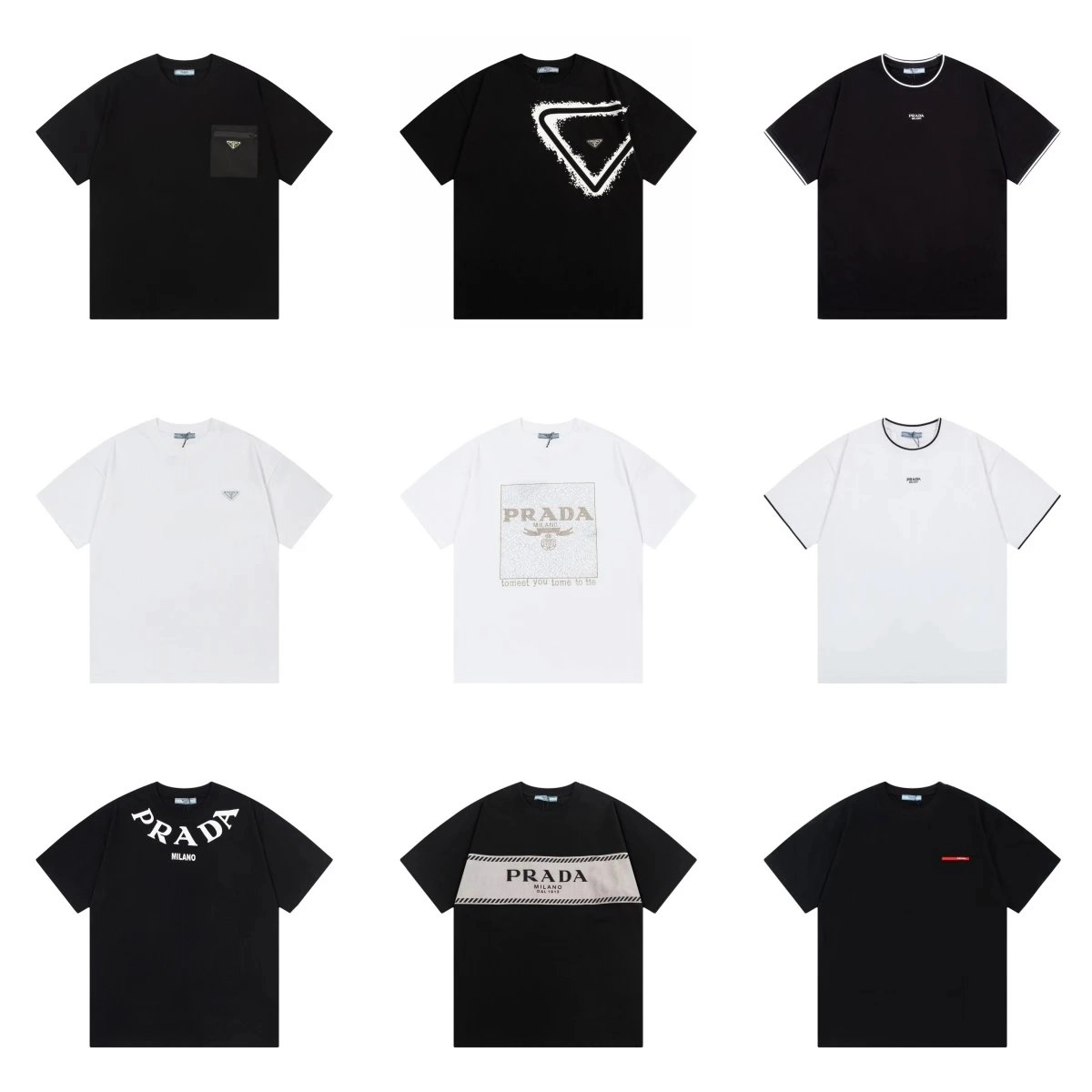 Prada Triangle Logo Black T-Shirt with Distressed Graphic Print