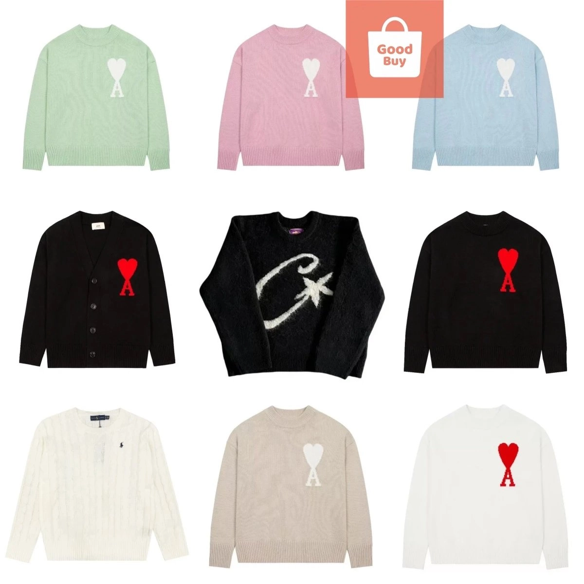 Ami Paris Heart-A Logo Knit Sweater - Mint Green