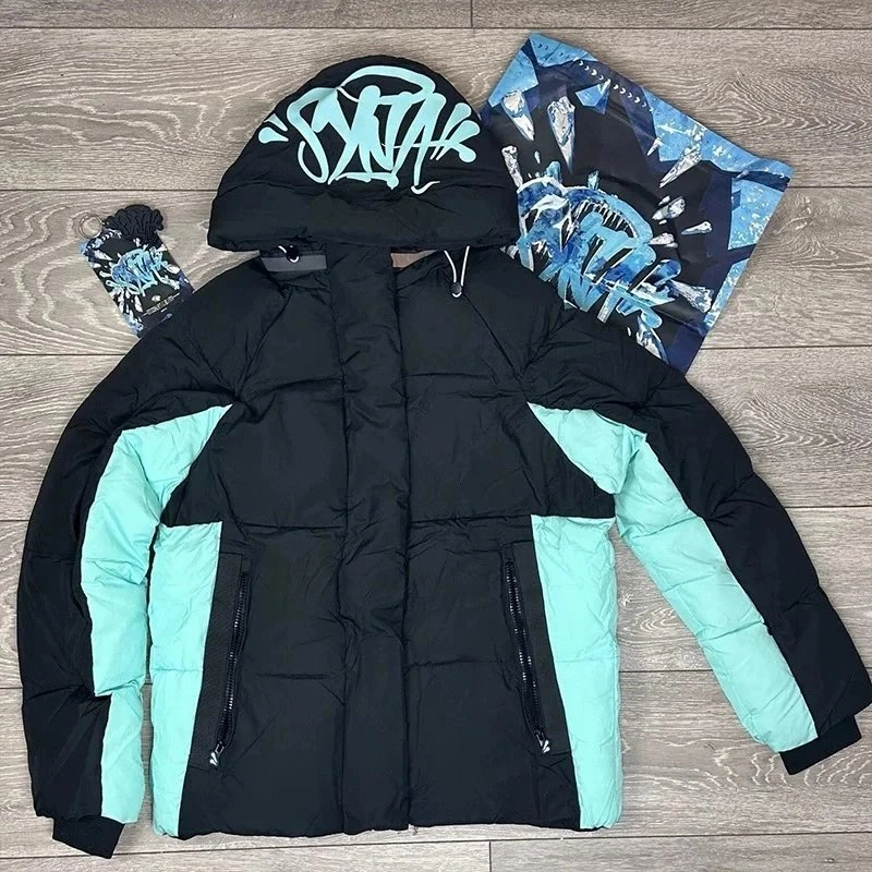 SYKA Graffiti Hooded Puffer Jacket Black-Mint Colorblock