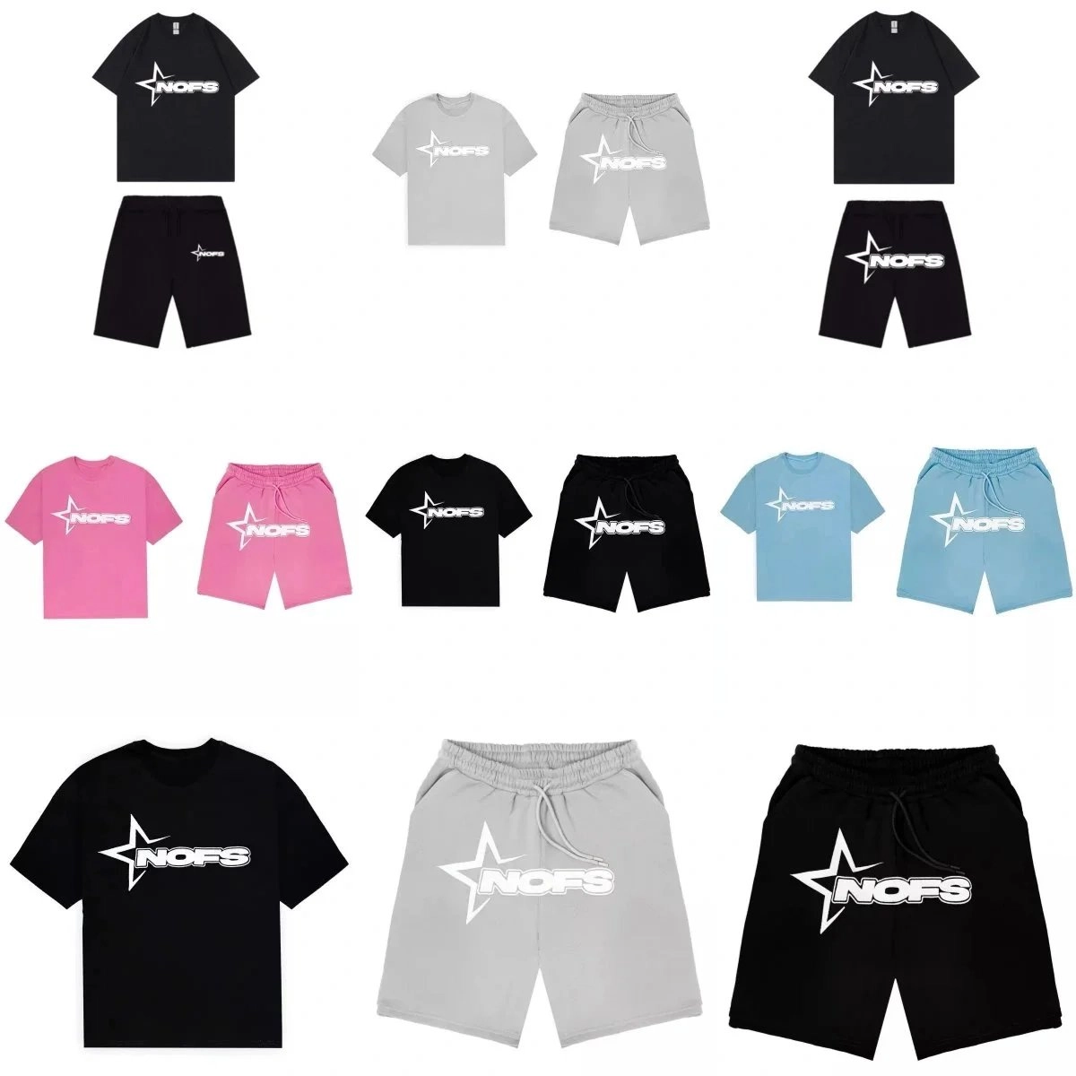 NOFS Star Logo Oversized T-Shirt and Shorts Set - Black